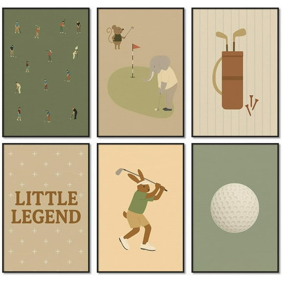 Golf Canvas Wall Art, Baby Boy Nursery Sports Posters, Animal Athletes Elephant Rabbit Pictures, Little Legend Charming Quote Print, Kids Bedroom Golf Course Wall Decor 8x12in Unframed