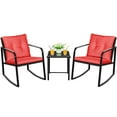 thumbnail image 3 of Lacoo 3 Pieces Outdoor Rocking Chair Furniture Sets Modern Patio Furniture Set Rocking Wicker Bistro Sets Cushioned PE Rattan Chairs Conversation Sets with Glass Coffee Table,Red, 3 of 8