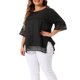 thumbnail image 4 of Blusas Casuales de Manga Corta de Encaje de Talla Grande para Mujeres Agnes Orinda, Cuello Redondo, 3X, Negro, 4 of 6