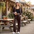 thumbnail image 5 of Szluipve Women Velvet 2 Piece Tracksuit Zip Up Hooded Long Sleeve Jacket High Waist Wide Leg Pants Casual Solid Loungewear Matching Set, 5 of 6