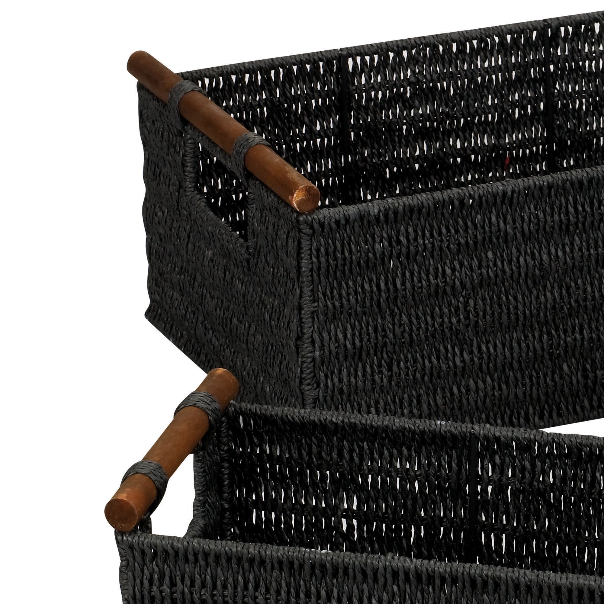 Home Essentials Black Weave Baskets with Lids, 3-Piece Set