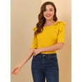 thumbnail image 3 of Camisa de manga corta con cuello barco para mujer Blusa Top de verano Amarillo XS, 3 of 6