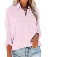 thumbnail image 1 of Jsaierl 3/4 Length Sleeve Womens Tops Striped Button Down Shirts Oversized Work Office Collared Blouses Comfy Loose Fit Shirts with Pockets, 1 of 6
