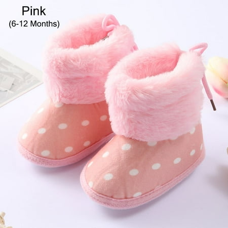 

Boys Girls Cozy Fleece Soft Sole Prewalker Boots Infant Shoes Baby Snow Boots First Walking Shoes PINK 6-12 MONTHS