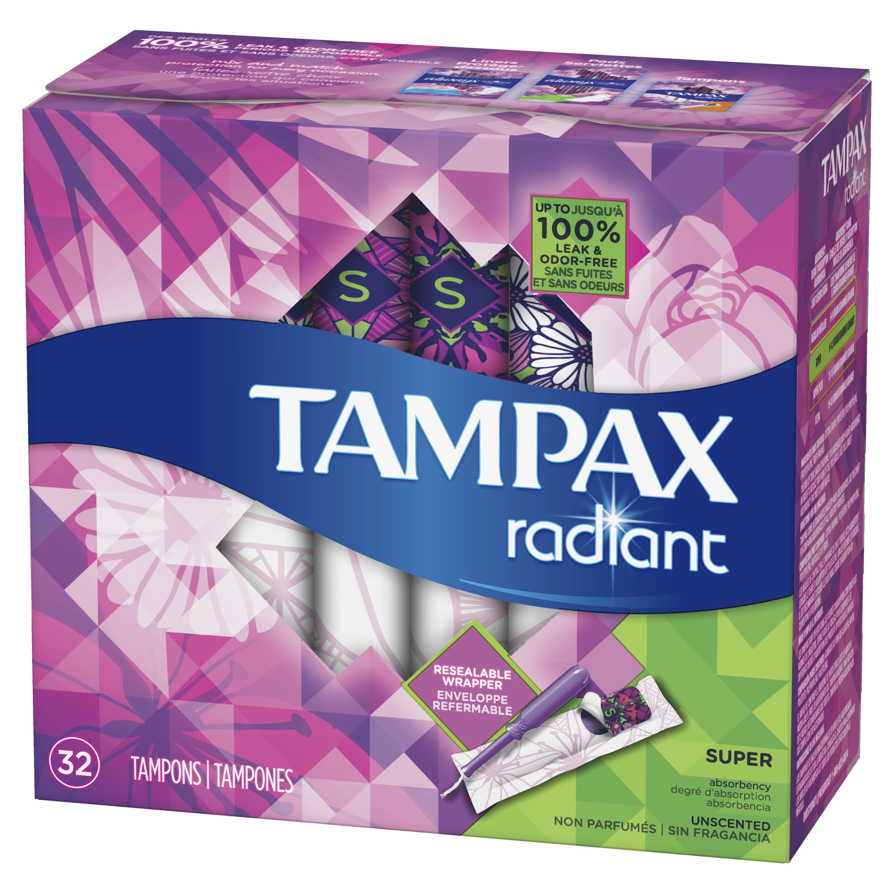 Radiant Super Absorbency Plastic Tampons, Unscented, 32 Ct