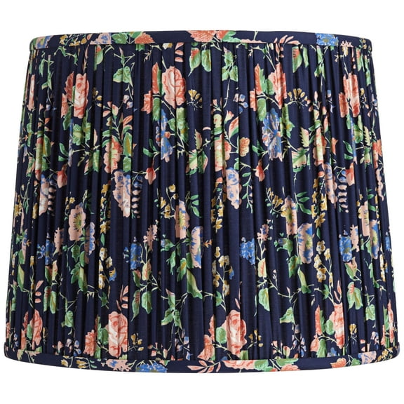 Springcrest Sally 13" Top x 15" Bottom x 12" High x 12" Slant Print Lamp Shade Replacement Navy Blue Pleated Rose Floral Spider Harp Finial