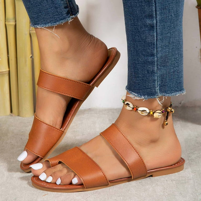 ZHAGHMIN Sandals Women Summer New 2023 Korean Style Clip Toe Flip Flops  Outdoor Fashion Flat Casual Non-Slip Sandals Female Beach Slides Brown7