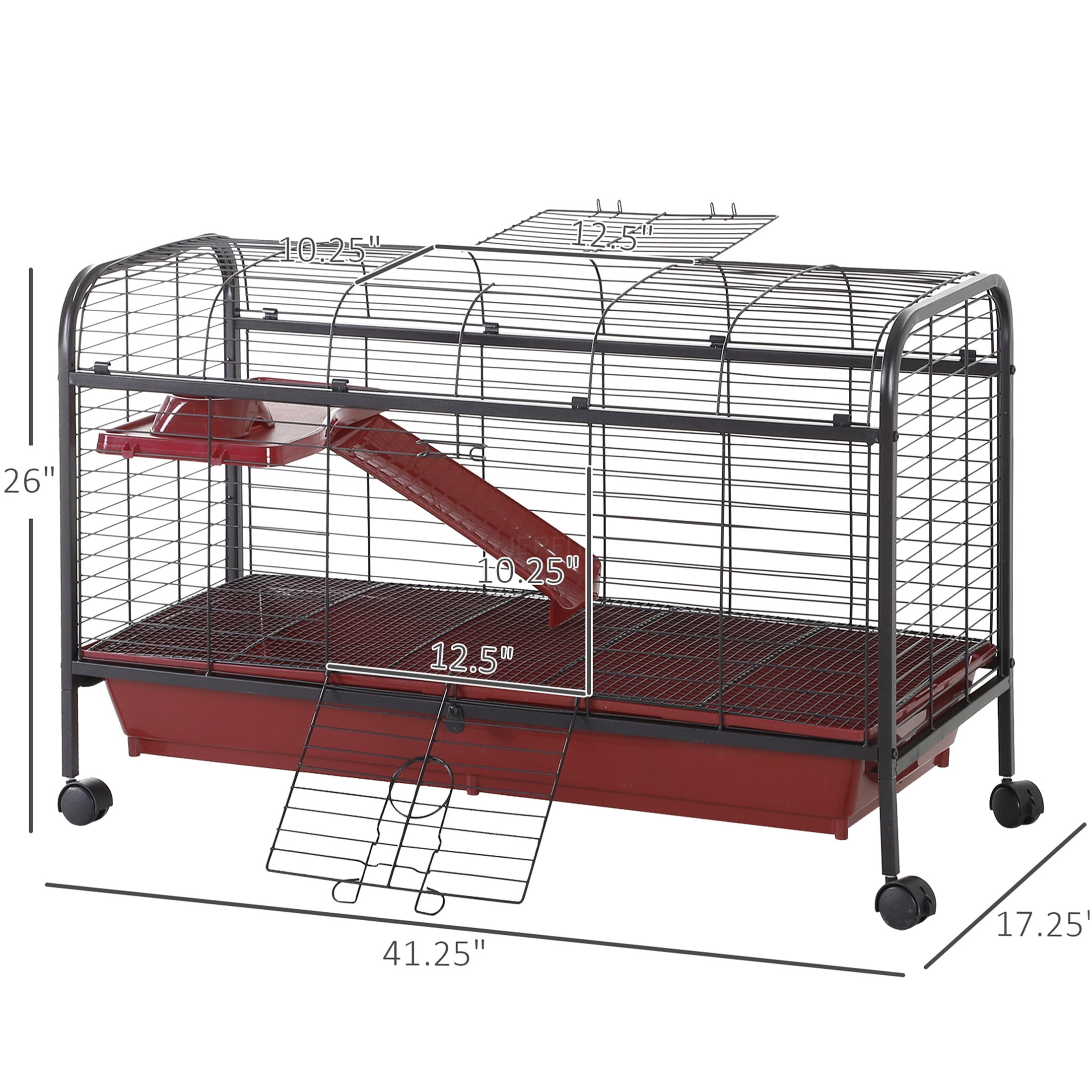 JERFIT 41 inch Rolling Small Animal Cage Hutch with Wheels, Multi-Level Platform & Ramp for Rabbits, Ferrets, Guinea Pigs