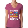 thumbnail image 1 of Awkward Styles Women's Autism Awareness Puzzle V-neck T-shirt I Teach Awesome Kids, 1 of 4