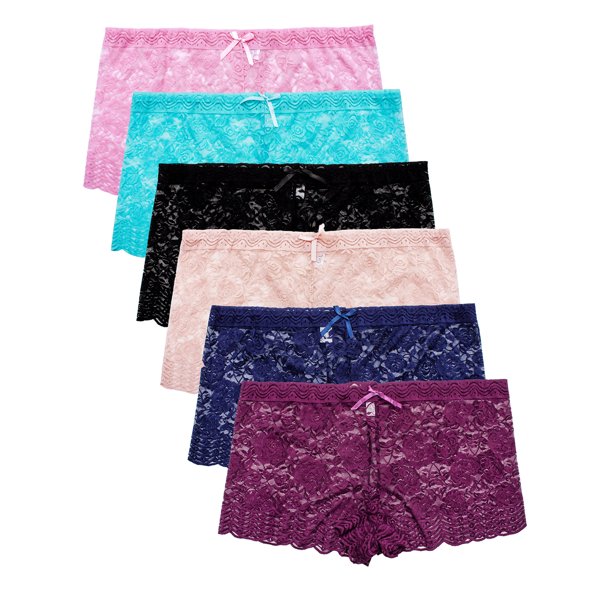 Barbra Lingerie Women's Plus Size Lace Boy Shorts Panties 6 Pack