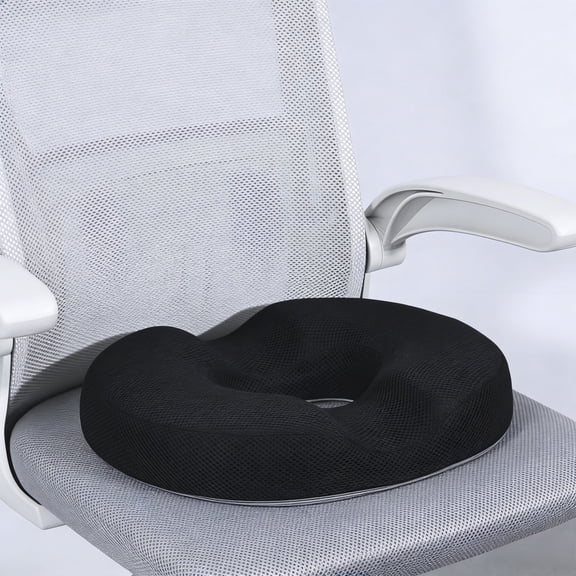 Ergonomic Memory Foam Cushion in Black with U-Shaped Cutout 16.5in x 12.5in