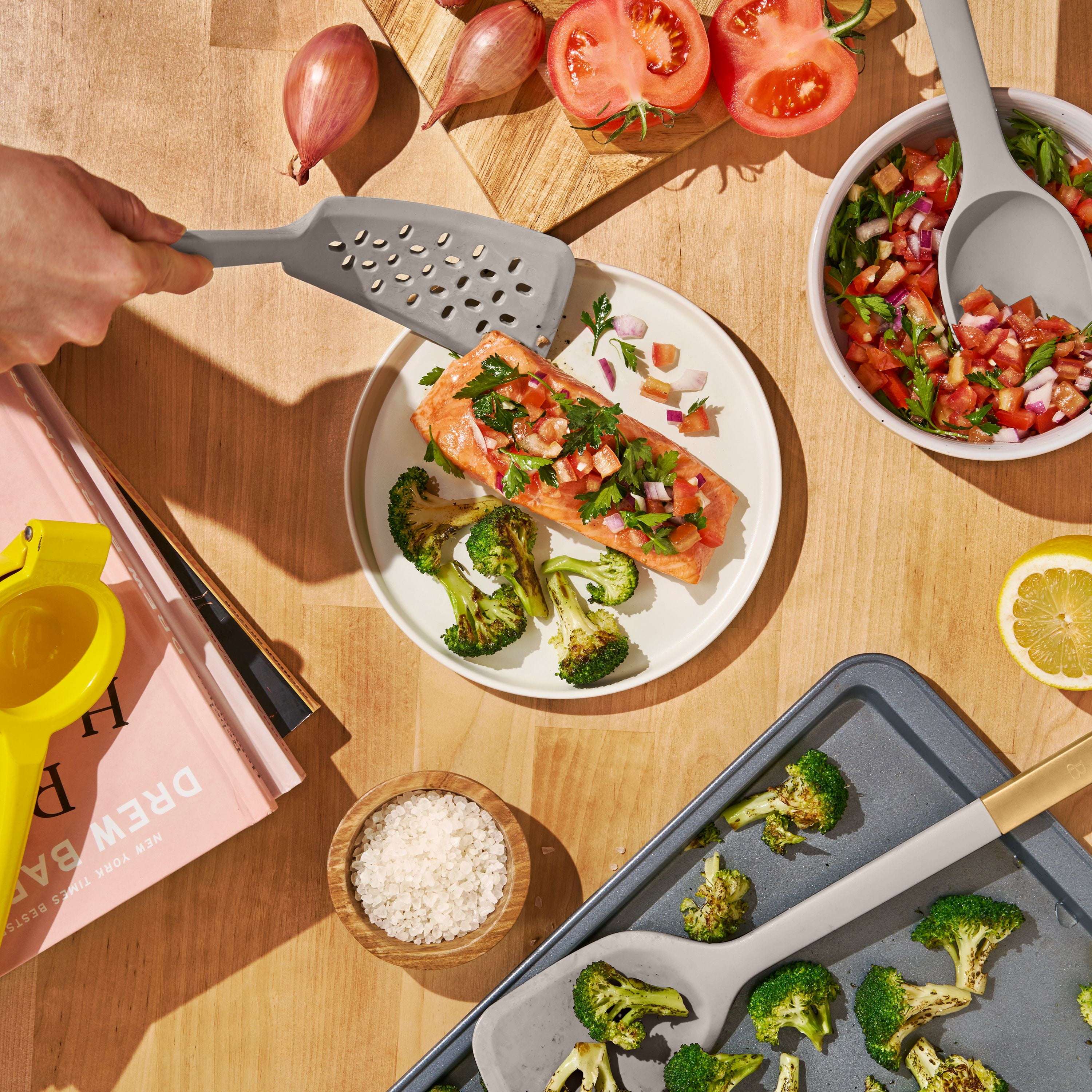 Beautiful 3-Piece Silicone Kitchen Utensil Tool Set, Porcini Taupe by Drew Barrymore
