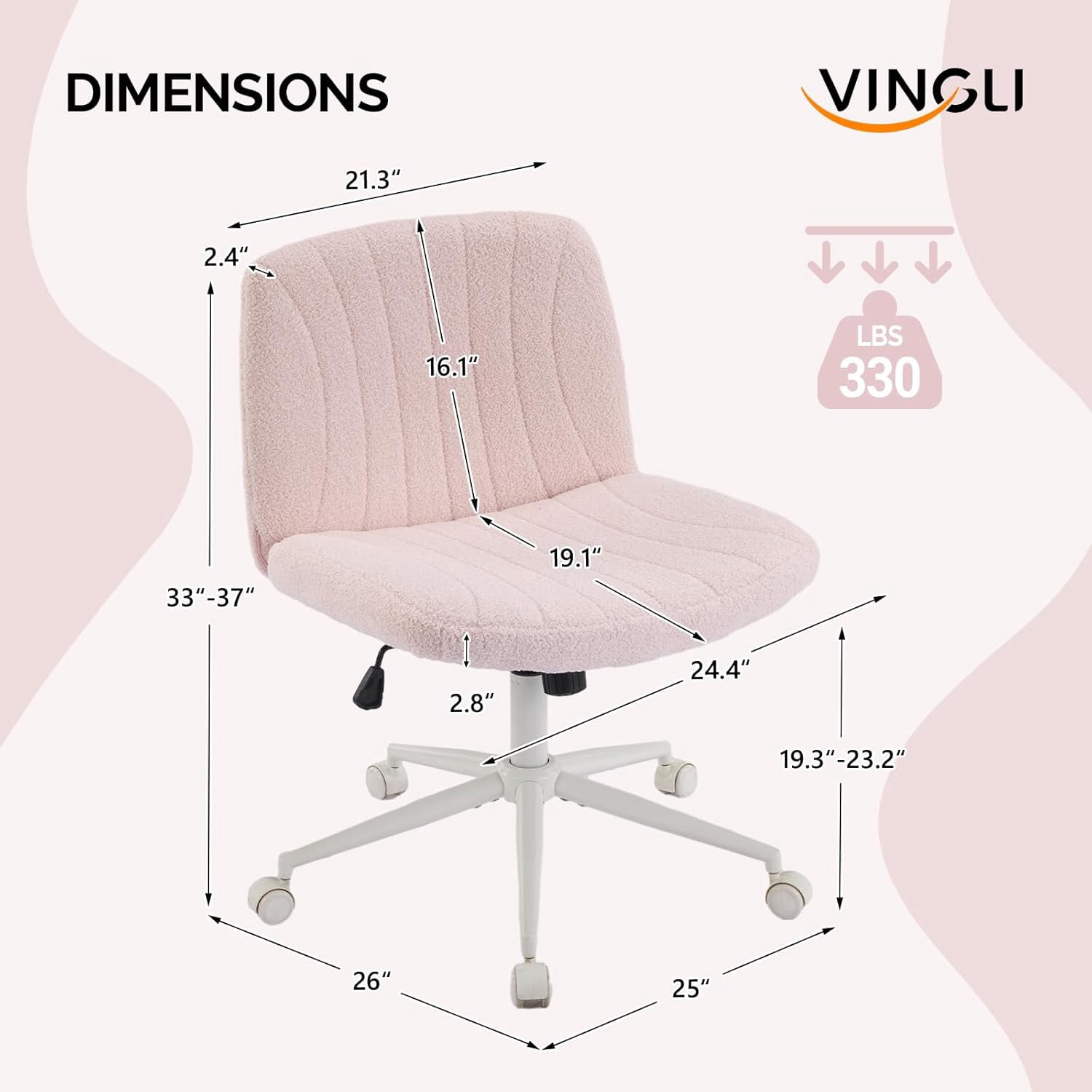 JOYMOR Modern Vanity Chair Dual-Use with/no Wheels, Armless Criss Cross Legged Chair, Swivel Wide Comfy Office Desk Chair, Computer Chair