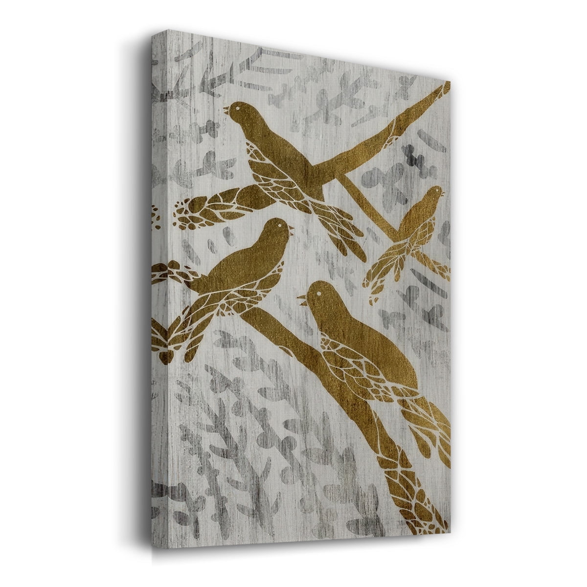 Four Calling Birds - Gold Leaf Holiday- Gallery Wrapped Canvas