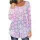 thumbnail image 2 of Camiseta informal para mujer, blusa estampada de manga larga con cuello redondo y fruncido Pompotops  FGAJ9575, 2 of 6