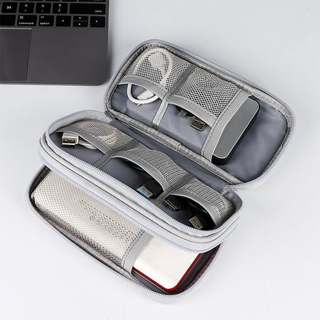 OUNONA Grey Multipurpose Electronic Products Storage Bag with Mesh Pocket and Zipper