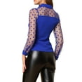 thumbnail image 3 of Allegra K Women's  Mesh Panel Dots Long Sleeve Button Front Half Placket Shirt, 3 of 6