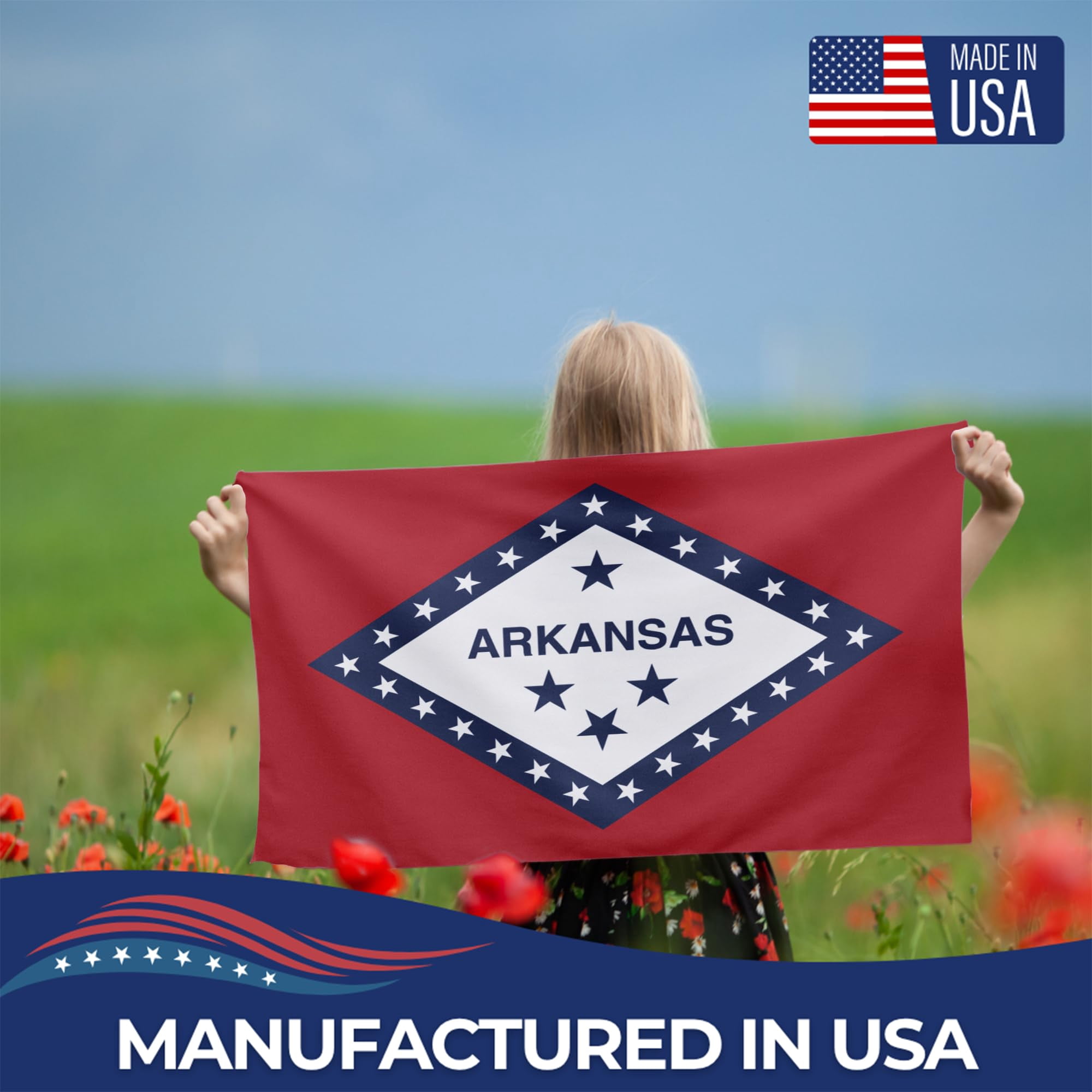 Arkansas Outdoor Flag (3x5ft) by DreamController - Durable, Fade-Resistant Polyester, Double-Stitched, Brass Grommets - HD Printed USA State Flag - Made in USA