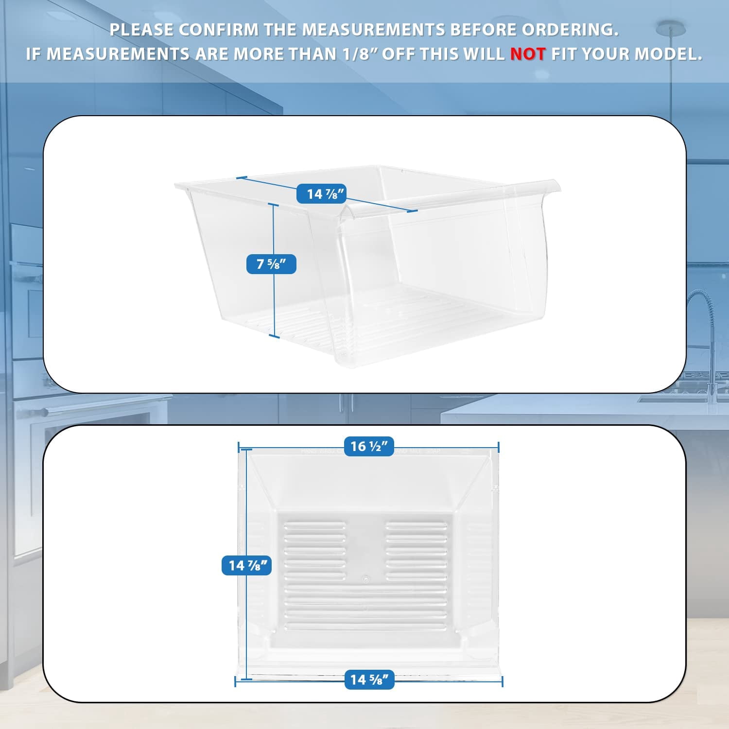 Crisper Bin (Upper) Compatible with Whirlpool Refrigerator | Fridge Drawers | Kenmore Refrigerator Parts | Whirlpool Shelf Replacement - WP2188661