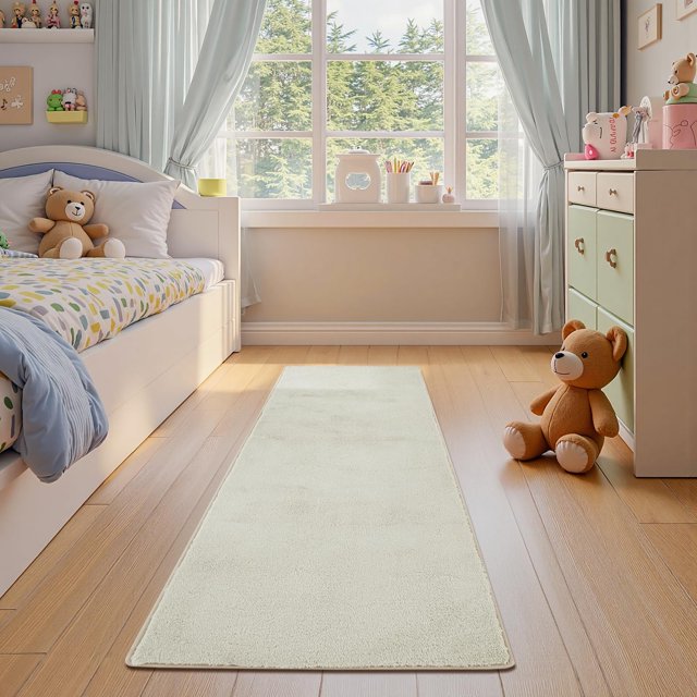Rug Jinchan Alfombra de Pelo Largo Sólida 61x152 cm Marfil Lavable