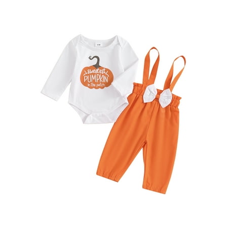 

Woshilaocai Baby Girl Boy Halloween Outfit Long Sleeve Romper Suspender Pants