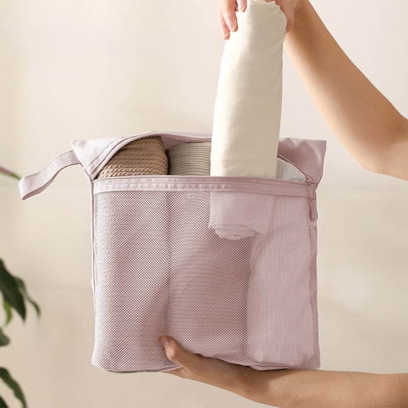 Travel Toiletries & Underwear Storage Bag, Non-Woven Fabric Mesh Bag, Portable Handheld Organizer with Zipper Closure, Suitcase Divider for Socks/Accessories(13.39x12.2in,Pink)