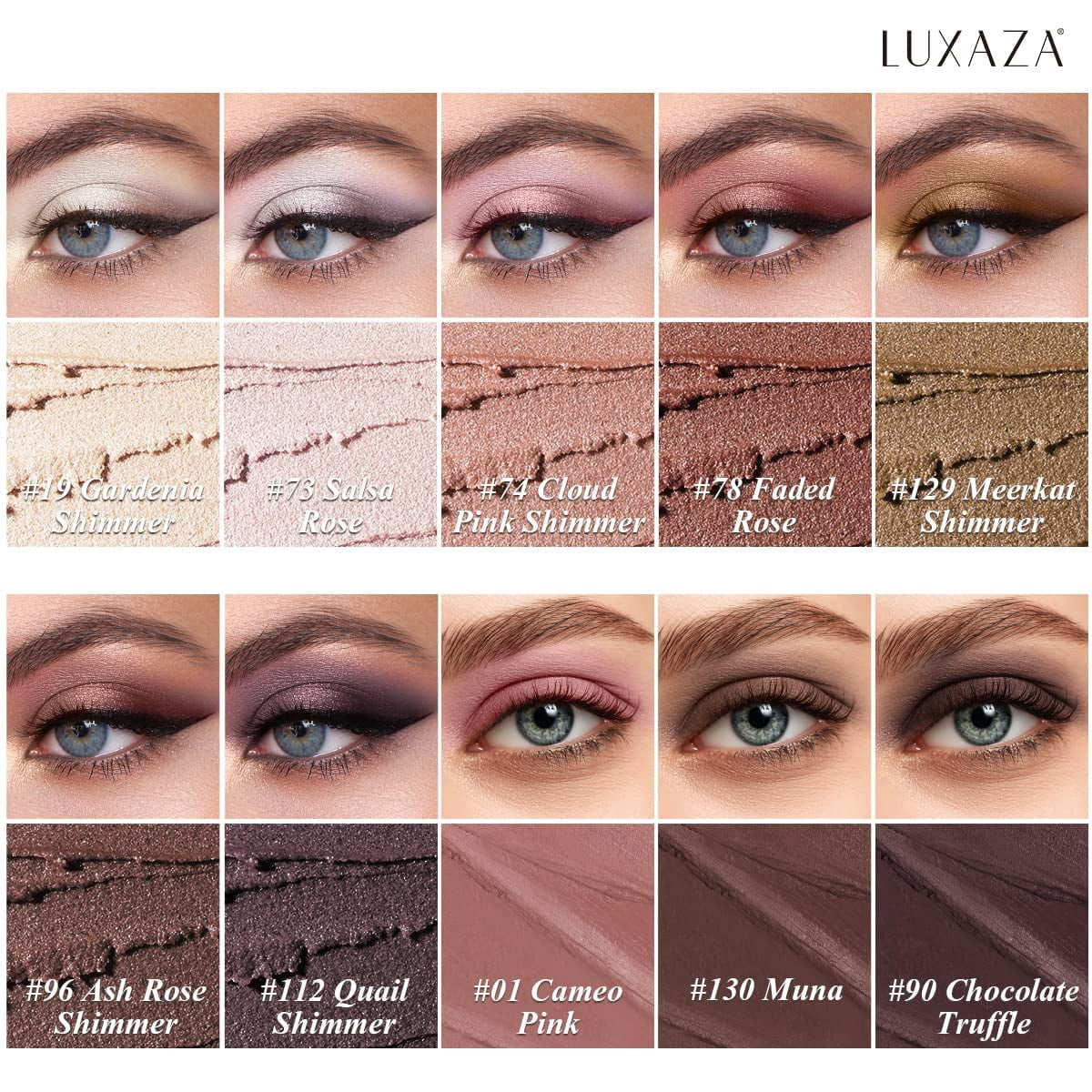 LUXAZA PRO Brown Eyeshadow Stick Makeup Set 10PCS, Neutral Shimmer And Matte Cream Eye Shadow Palette, Metallic Bronze Smoky Eyeliner Brightener Crayon Pencil Kit, Ideal Gift for Women -Ash Rose