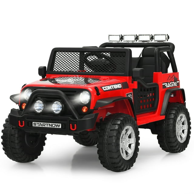 Costway Camion Électrique Télécommandé 12 V pour Enfants avec Lumières et Musique, Rouge