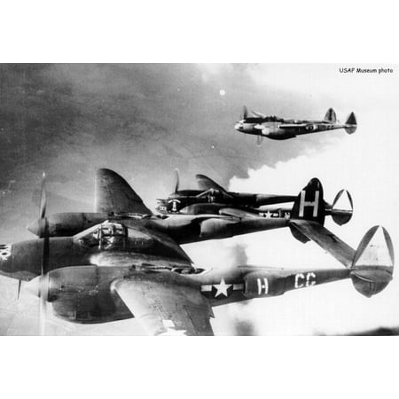 - LAMINATED POSTER P-38Hs of the 55th Fighter Group, based at Nuthampstead Airfield, England. Poster Print 24 x 36