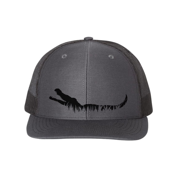 Alligator Hat, Grass Alligator, Alligator Apparel, Adjustable Snapback, Trucker Hat, Gator Hat, Gator Lover, Swamp Hat, Swamp, Black Text, Charcoal/Black