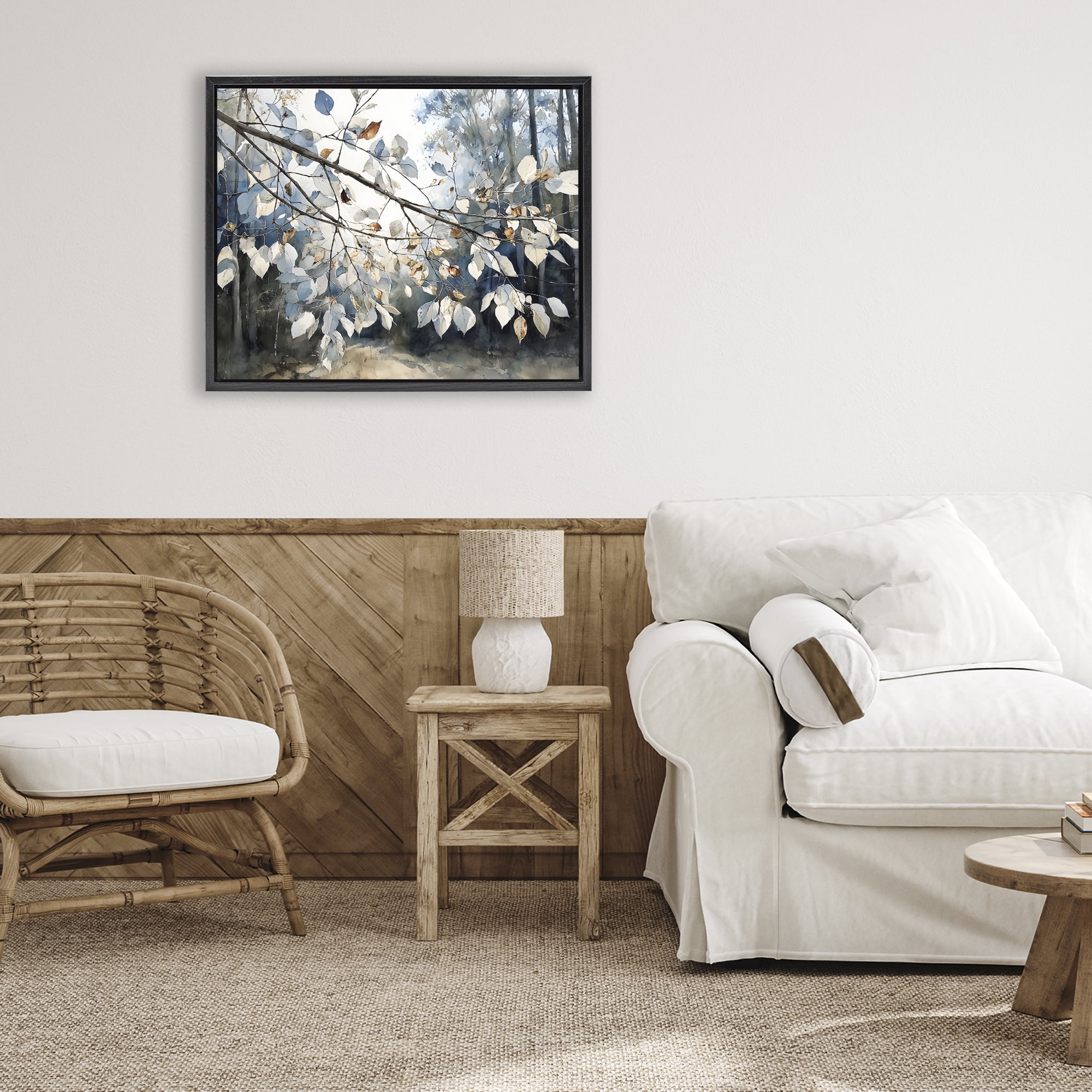 Stupell Industries Blue Fall Branch Leaves Black Framed Floater Canvas Wall Art, design by Franklyn Gregory
