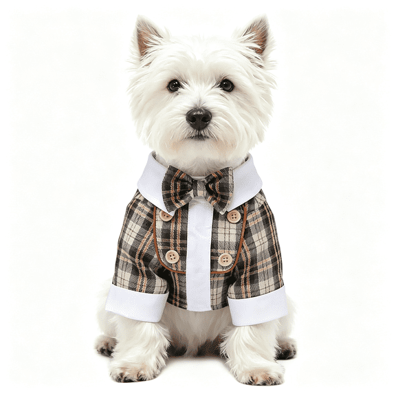 TELOLY Pets Wedding Jackets Suit for Dogs with Bow Tie Puppy Cat Formal Clothes Shirt Tuxedo Formal Clothes Dog Shirts (Coffee,S (Chest 12.9In33Cm))