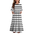 thumbnail image 2 of Girls Striped Dresses Kids Toddler Casual Short Sleeve Maxi Dress with Pockets White 5-6 Years, 2 of 7