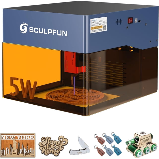 Sculpfun iCube Pro 5W Grabadora láser con filtro de humo y alarma de temperatura, 130 x 130 mm (EE. UU.)