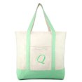 thumbnail image 2 of DALIX Women's Monogram Shopping Tote Bag Personalized Ballent Mint Green Zippered Letter Q, 2 of 8