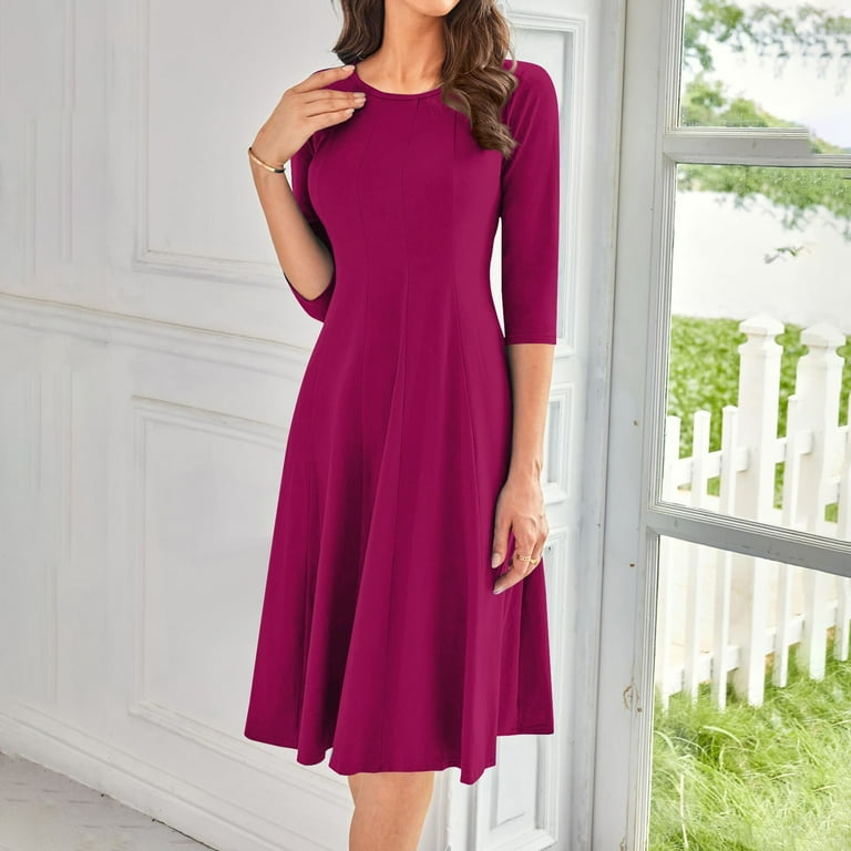 LISTHA Women's A-Line Swing Midi Dress 3/4 Sleeve Casual Formal