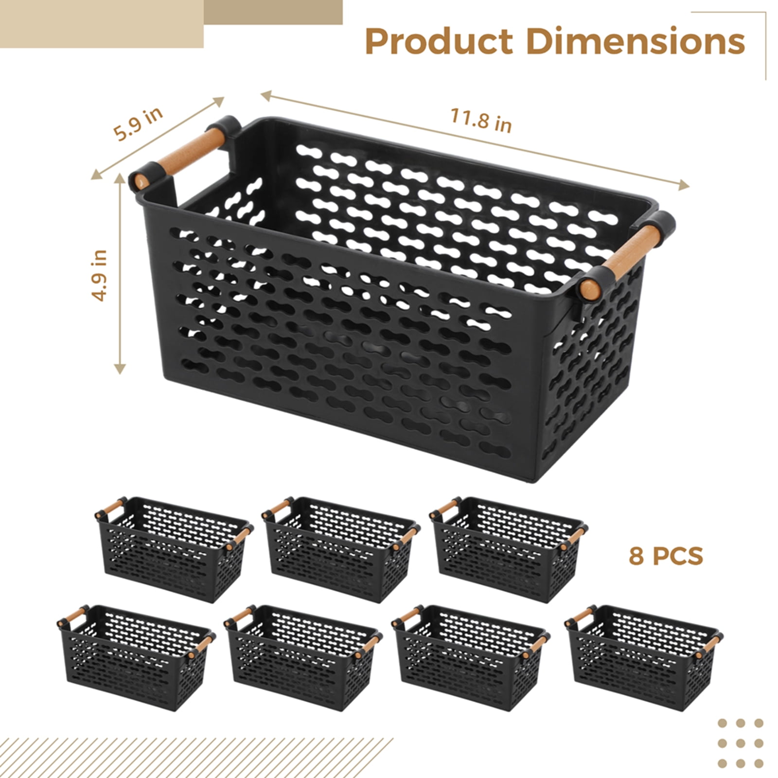 8 Pack Stackable Storage Bins with Handles, Space-saving Large Plastic Baskets - Ventilated Organizer Baskets for Kitchen, Pantry, Closet, Office, Classroom (12x6x5 Inch)