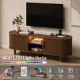thumbnail image 4 of Doyolan Mid-Century Modern TV Stand for TVs up to 70”, Wood TV Console with LED Light,Power Outlet and Storage, Curved Edge Television Stand, Entertainment Center for Living Room Bedroom,Walnut, 4 of 7