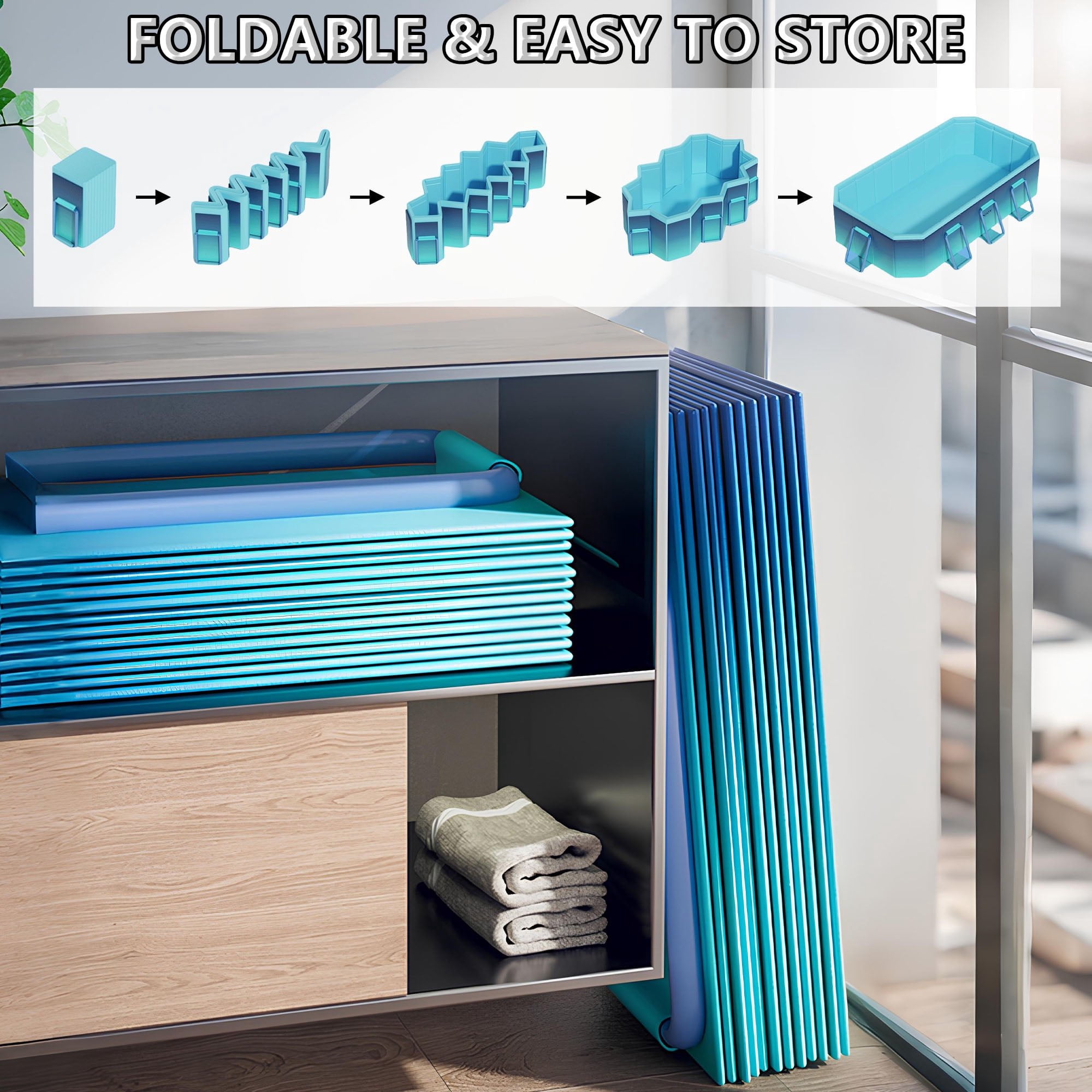 PUEDO Foldable Swimming Pool, Large Non-inflatable Adults Kids Outdoor Pools, with Stable Triangular Braces, Blue, (101" x 66" x 20")