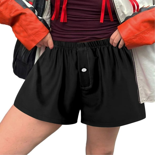 MKLEKYY Pantalones Cortos para Mujer, Bonitos, Suaves, Elásticos, de Cintura Baja, con Estampado A Cuadros y Botones En La Parte Delantera, para Pijama, Ropa de Dormir