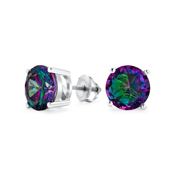 Bling Jewelry Unisex Round Black Mystic Rainbow CZ Stud Earrings Sterling Silver Screw Back 5-9 MM