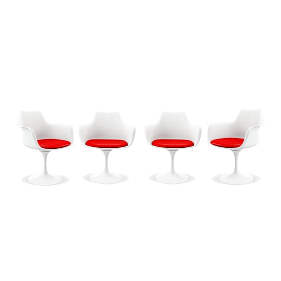 Modholic Tulip Swivel Armchair, Red (Set Of 4)