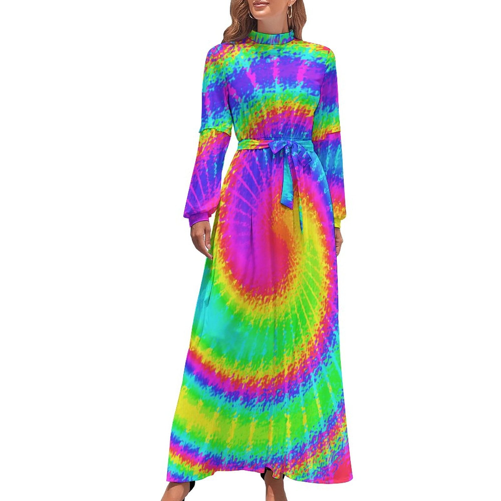2025 Hippy Psychedelic Dress Retro 70s Tie Dye Aesthetic Bohemia