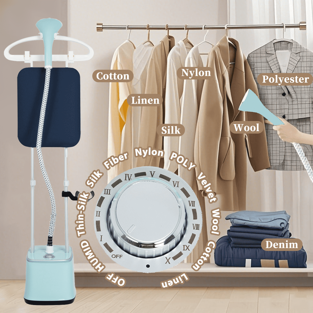 Advwin 2000W Standing Garment Steamer with 10 Steam Levels, 2.7L Tank for 90 Min Steam, Dual Rod Adjustable Height, Vertical & Flat Ironing with Accessories (Blue)