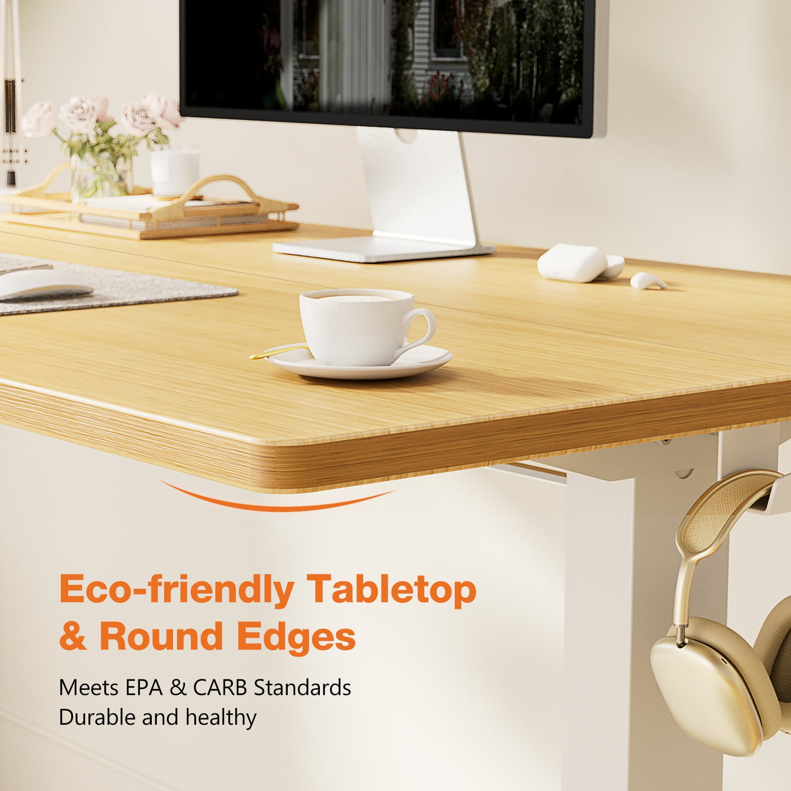 EDX Electric Adjustable Standing Desk - 48"x24" Sit-to-Stand Office Desk with 2 Hooks & Wire Hole