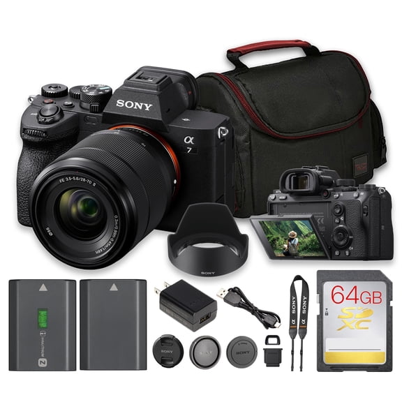Sony a7 IV ILCE-7M4K/B Mirrorless Camera with 28-70mm Lens | 33MP Full-Frame, 5-Axis IBIS, Real-Time AF, 4K Video | Extra Battery   64GB Memory Card   Bag