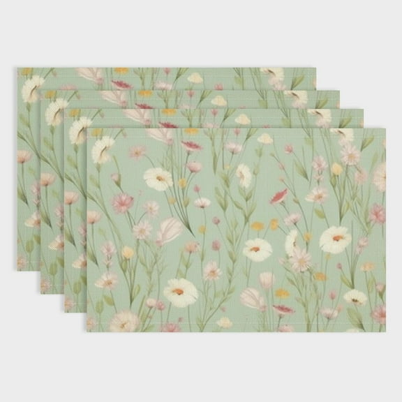 SHERONV Disposable Floral Paper Placemats Summer Flower Green Table Place Mats for Dinner Table Setting Wedding Party Kitchen Decor  18x12in