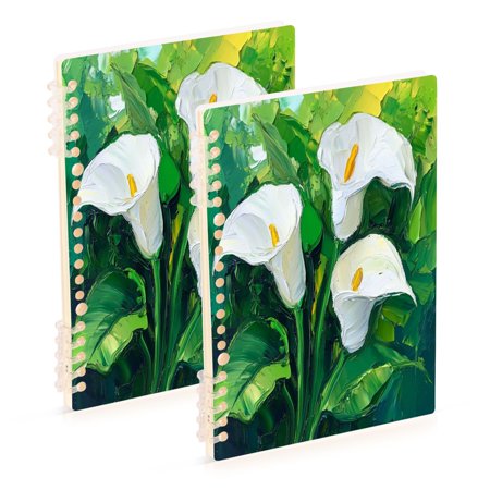 Wirebound Notebook Hardcover Spiral Notebooks White Horseshoe Lotus Oil Painting 60 Pages 80 GSM 5.7 x 8.3in