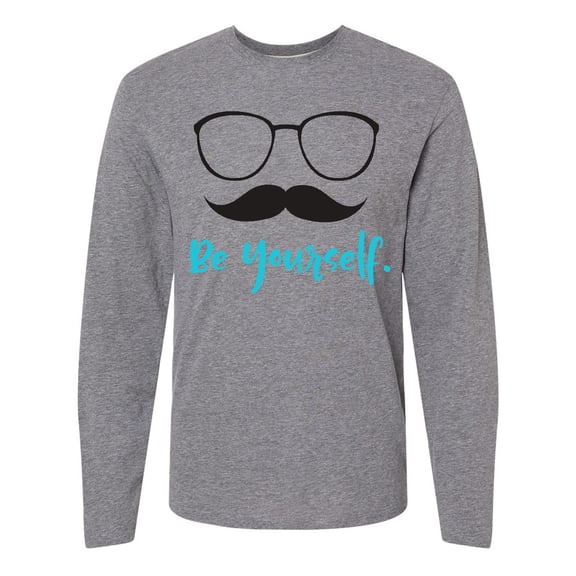 Inktastic Be Yourself, Glasses, Mustache - Black Blue Long Sleeve T-Shirt