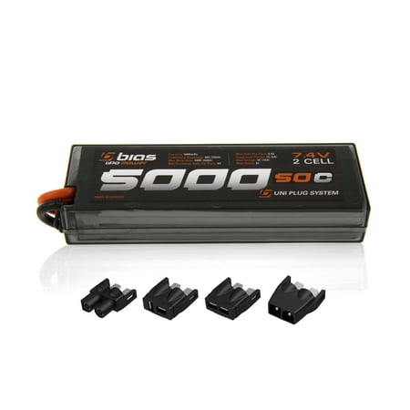 Bias LiPo Battery for Axial SCX10 RC Rock Crawler 50C 2S 5000mAh 7.4V Sport Power with (EC3/Deans/Traxxas/Tamiya